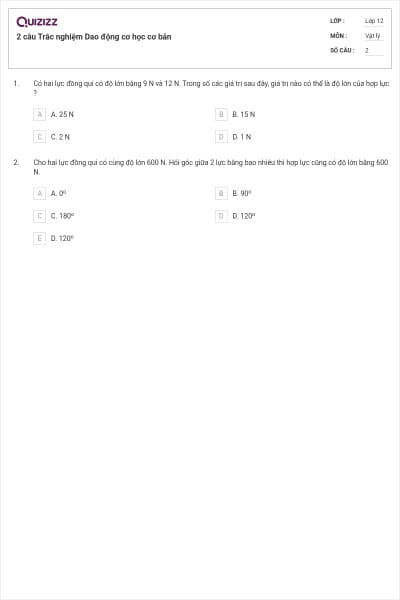 2 câu Trắc nghiệm Dao động cơ học cơ bản