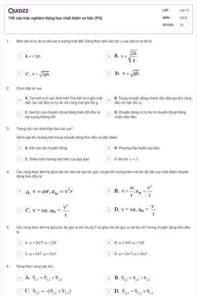 100 câu trắc nghiệm Động học chất điểm cơ bản (P4)