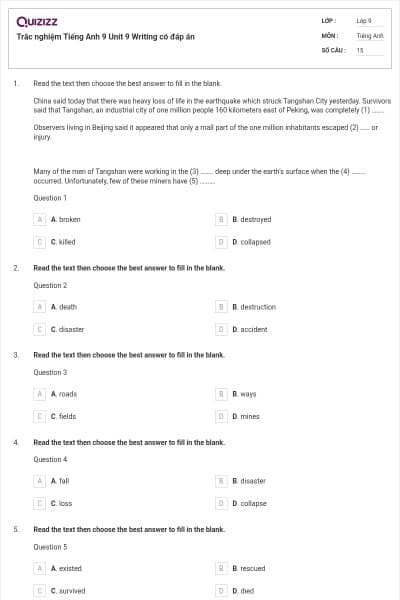 Trắc nghiệm Tiếng Anh 9 Unit 9 Writing có đáp án