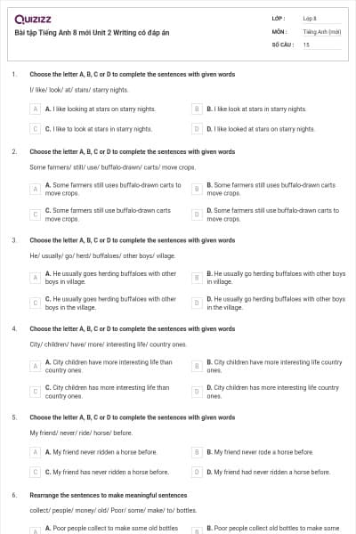 Bài tập Tiếng Anh 8 mới Unit 2 Writing có đáp án