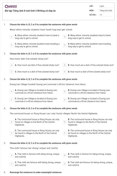 Bài tập Tiếng Anh 8 mới Unit 3 Writing có đáp án