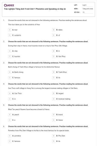 Trắc nghiệm Tiếng Anh 9 mới Unit 1 Phonetics and Speaking có đáp án