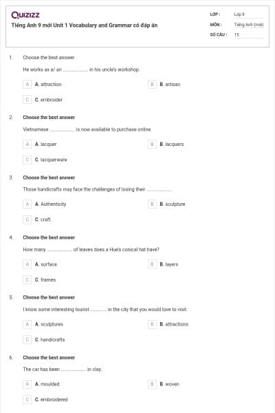 Tiếng Anh 9 mới Unit 1 Vocabulary and Grammar có đáp án