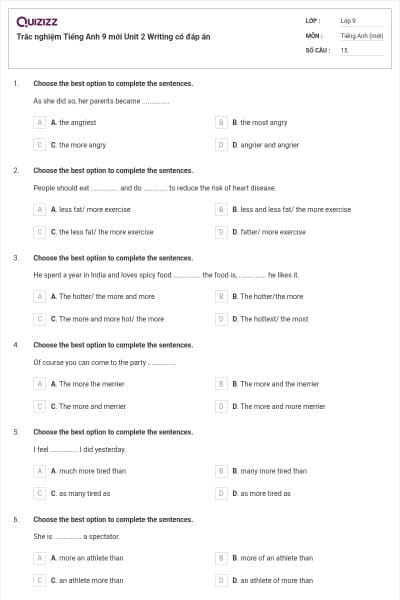 Trắc nghiệm Tiếng Anh 9 mới Unit 2 Writing có đáp án