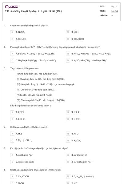 130 câu hỏi lý thuyết Sự điện li có giải chi tiết ( P4 )