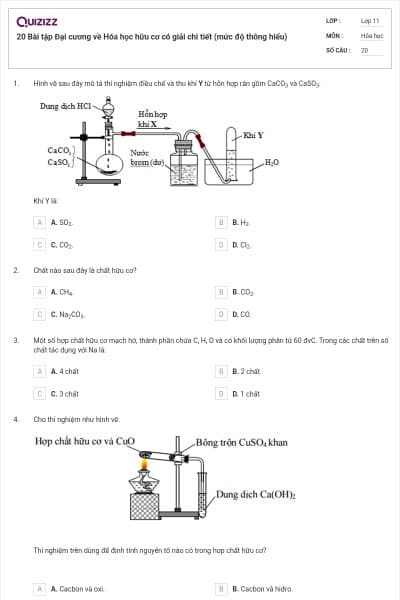 20  Bài tập Đại cương về Hóa học hữu cơ có giải chi tiết (mức độ thông hiểu)