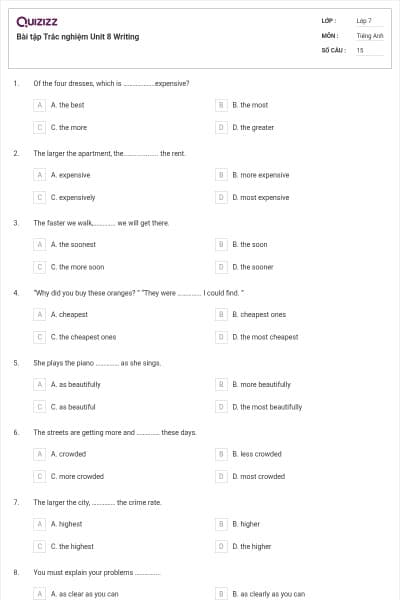 Bài tập Trắc nghiệm Unit 8 Writing