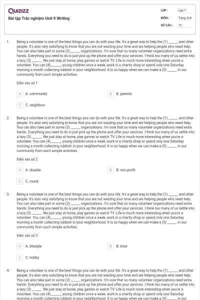 Bài tập Trắc nghiệm Unit 9 Writing