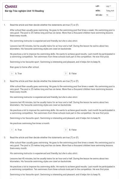 Bài tập Trắc nghiệm Unit 10 Reading