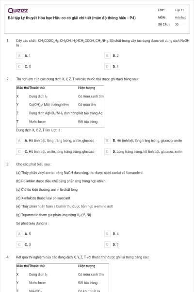 Bài tập Lý thuyết Hóa học Hữu cơ có giải chi tiết (mức độ thông hiểu - P4)