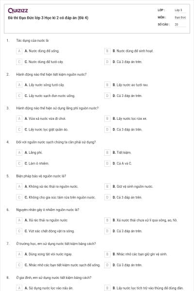 Đề thi Đạo Đức lớp 3 Học kì 2 có đáp án (Đề 4)