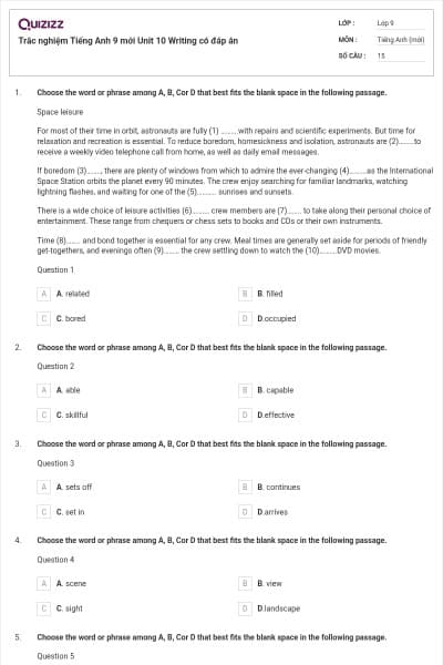Trắc nghiệm Tiếng Anh 9 mới Unit 10 Writing có đáp án