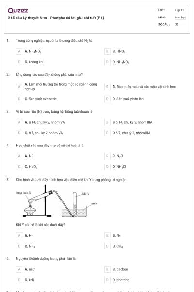 215 câu Lý thuyết Nito - Photpho có lời giải chi tiết (P1)