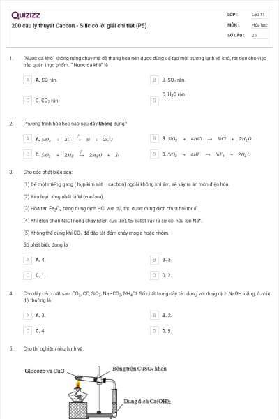 200 câu lý thuyết Cacbon - Silic có lời giải chi tiết (P5)