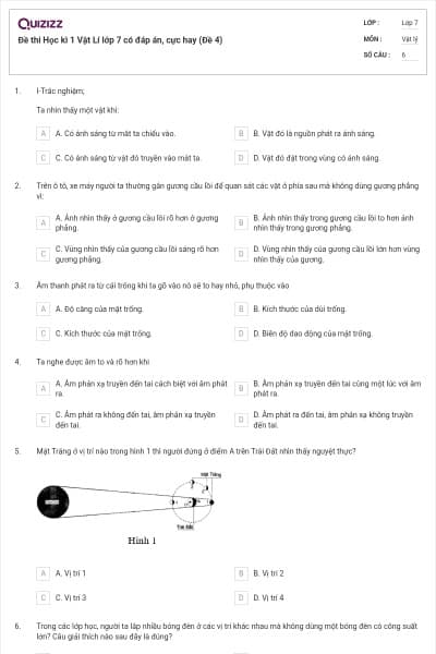 Đề thi Học kì 1 Vật Lí lớp 7 có đáp án, cực hay (Đề 4)