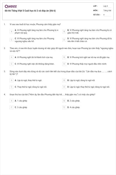 Đề thi Tiếng Việt 5 Cuối học kì 2 có đáp án (Đề 6)