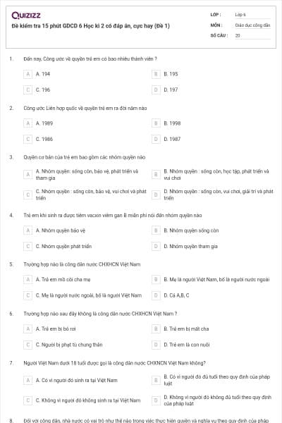 Đề kiểm tra 15 phút GDCD 6 Học kì 2 có đáp án, cực hay (Đề 1)
