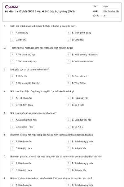 Đề kiểm tra 15 phút GDCD 6 Học kì 2 có đáp án, cực hay (Đề 3)
