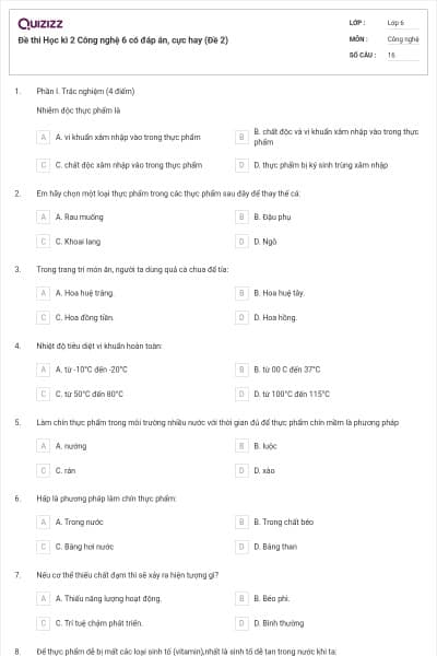 Đề thi Học kì 2 Công nghệ 6 có đáp án, cực hay (Đề 2)