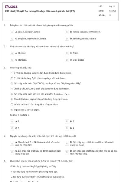 230 câu Lý thuyết Đại cương Hóa học Hữu cơ có giải chi tiết (P7)