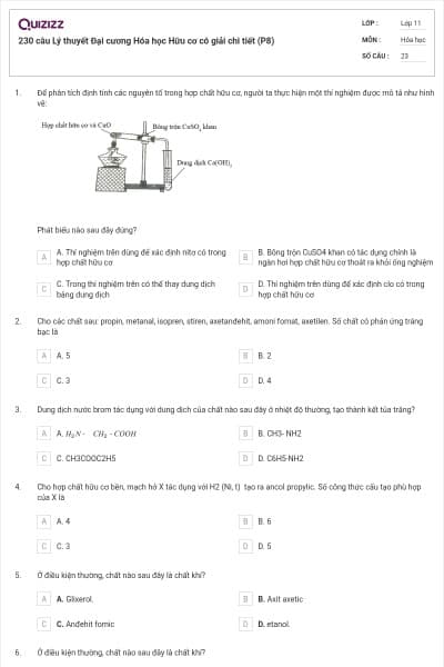 230 câu Lý thuyết Đại cương Hóa học Hữu cơ có giải chi tiết (P8)