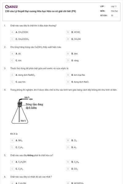 230 câu Lý thuyết Đại cương Hóa học Hữu cơ có giải chi tiết (P9)