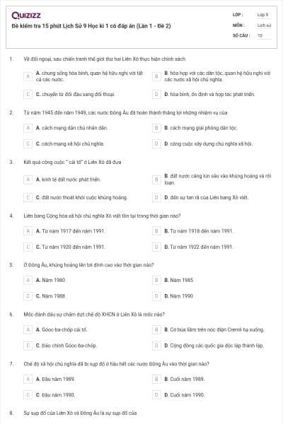 Đề kiểm tra 15 phút Lịch Sử 9 Học kì 1 có đáp án (Lần 1 - Đề 2)