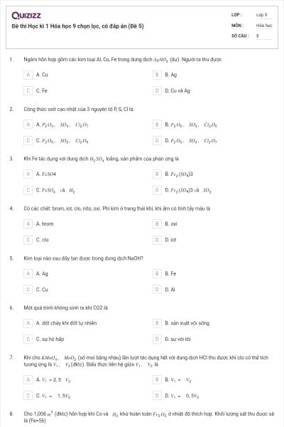 Đề thi Học kì 1 Hóa học 9 chọn lọc, có đáp án (Đề 5)
