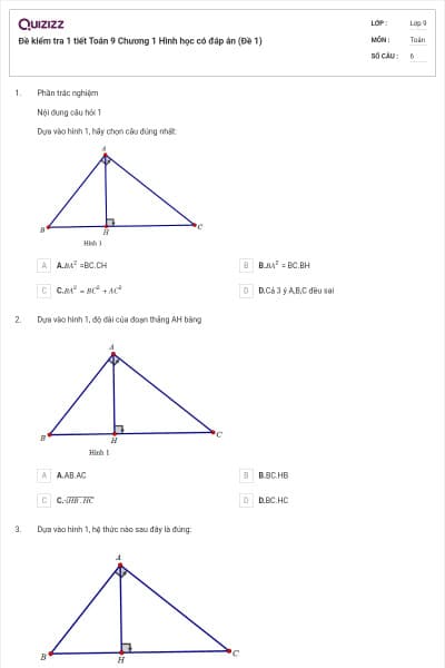 Đề kiểm tra 1 tiết Toán 9 Chương 1 Hình học có đáp án (Đề 1)