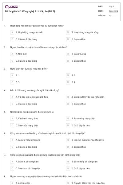 Đề thi giữa kì 1 Công nghệ 9 có đáp án (Đề 2)