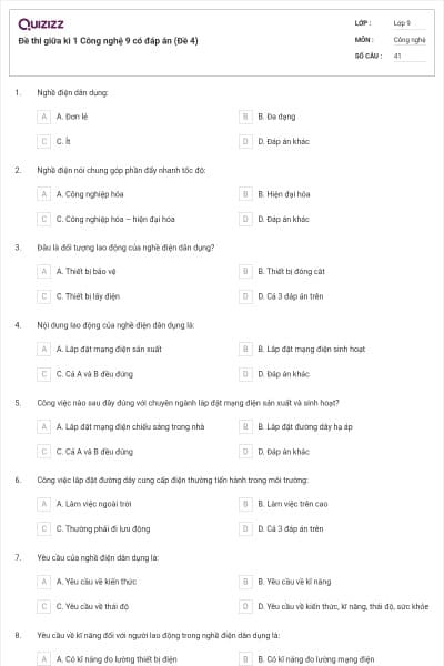 Đề thi giữa kì 1 Công nghệ 9 có đáp án (Đề 4)