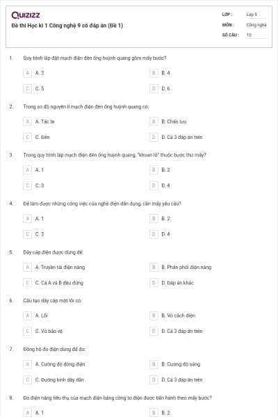 Đề thi Học kì 1 Công nghệ 9 có đáp án (Đề 1)