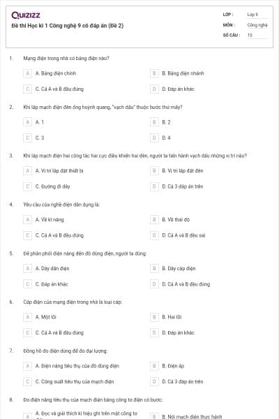 Đề thi Học kì 1 Công nghệ 9 có đáp án (Đề 2)