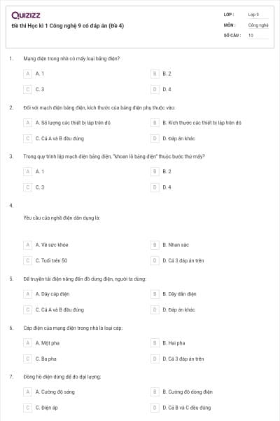 Đề thi Học kì 1 Công nghệ 9 có đáp án (Đề 4)