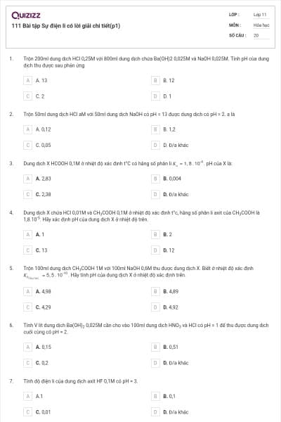 111 Bài tập Sự điện li có lời giải chi tiết(p1)