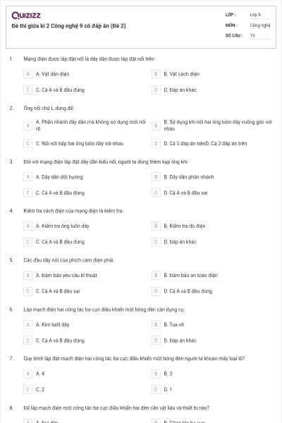 Đề thi giữa kì 2 Công nghệ 9 có đáp án (Đề 2)
