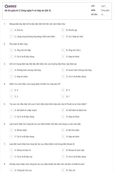 Đề thi giữa kì 2 Công nghệ 9 có đáp án (Đề 3)