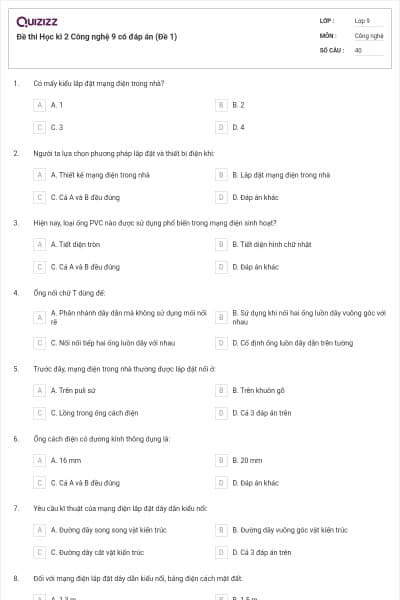 Đề thi Học kì 2 Công nghệ 9 có đáp án (Đề 1)