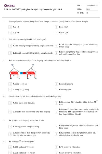 5 Đề thi thử THPT quốc gia môn Vật Lí cực hay có lời giải - Đề 4