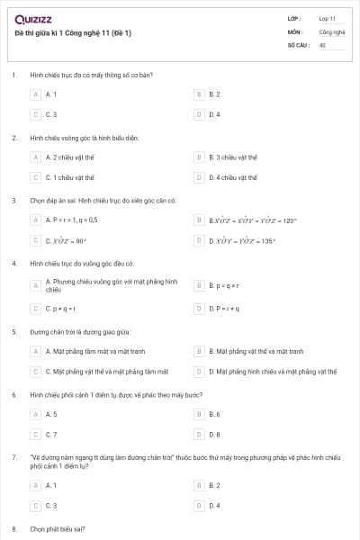 Đề thi giữa kì 1 Công nghệ 11 (Đề 1)