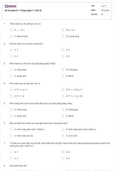 Đề thi giữa kì 1 Công nghệ 11 (Đề 4)