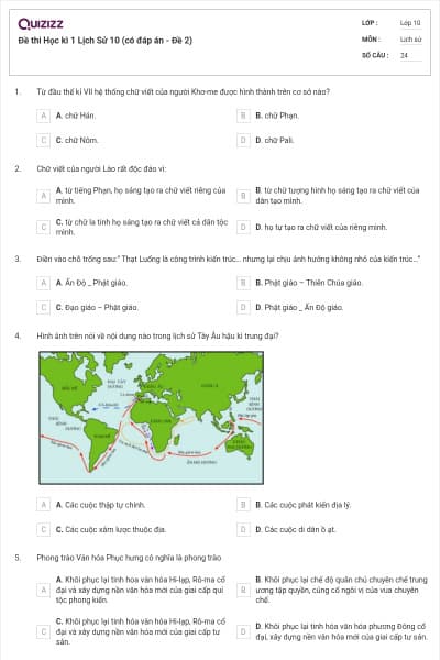 Đề thi Học kì 1 Lịch Sử 10 (có đáp án - Đề 2)