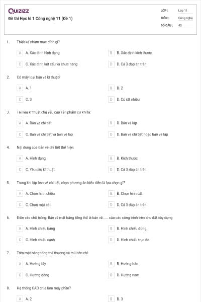 Đề thi Học kì 1 Công nghệ 11 (Đề 1)