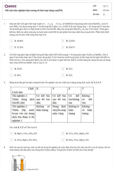 100 câu trắc nghiệm Đại cương về kim loại nâng cao(P4)