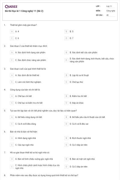 Đề thi Học kì 1 Công nghệ 11 (Đề 2)
