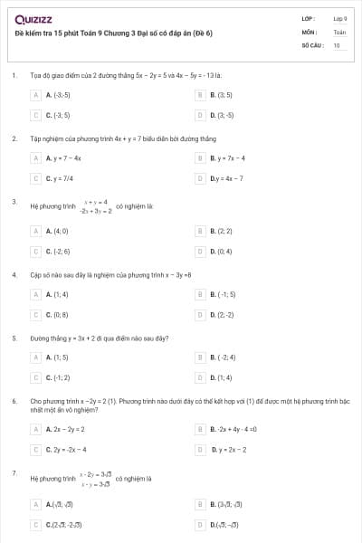 Đề kiểm tra 15 phút Toán 9 Chương 3 Đại số có đáp án (Đề 6)