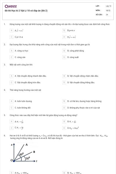 Đề thi Học kì 2 Vật Lí 10 có đáp án (Đề 2)
