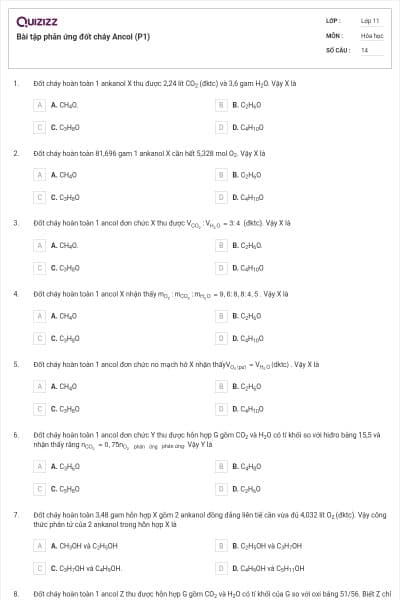 Bài tập phản ứng đốt cháy Ancol (P1)