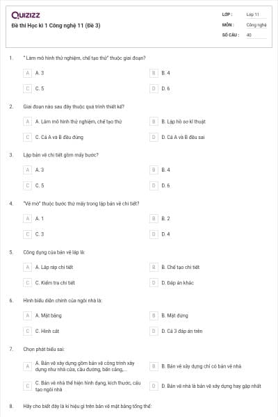 Đề thi Học kì 1 Công nghệ 11 (Đề 3)