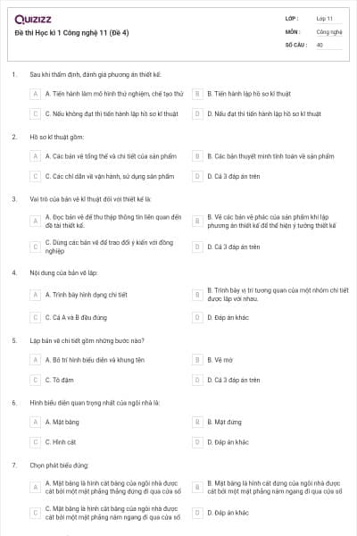 Đề thi Học kì 1 Công nghệ 11 (Đề 4)